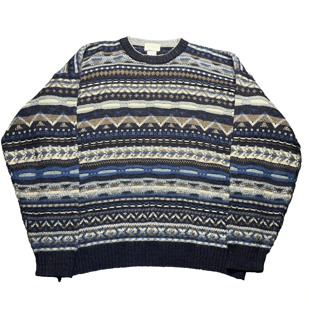 Vtg Bresci Classic Sweater Mens Large Fair Isle Made in Italy Wool Alpaca 90s 3D